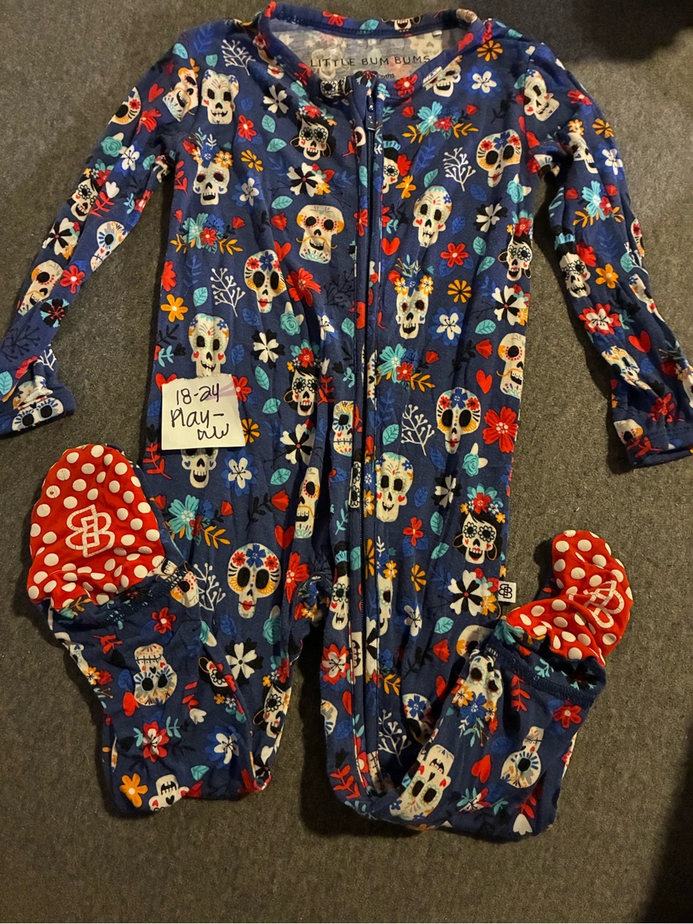 Bums & Roses/Little Bum Bums Day of the Dead Skull Print Kids Bamboo Footie